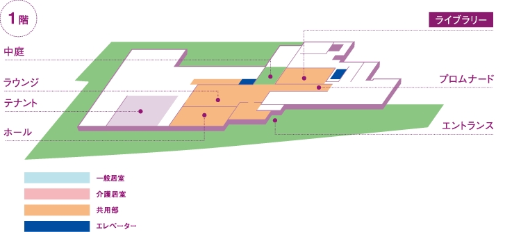 図：館内施設フロアマップ1階 ライブラリー