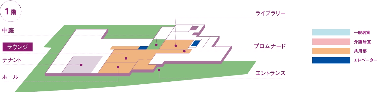 図：館内施設フロアマップ1階 ラウンジ